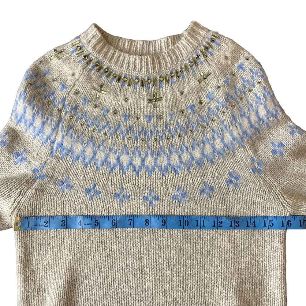 J. Crew Fair Isle Sweater Alpaca Merino Lambs Wool Crewneck Womens Sz XS Cream - Picture 8 of 13